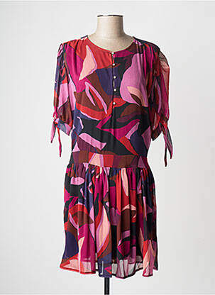 Robe mi-longue imprimé fantaisie manches courtes rouge RUE DES ABBESSES femme