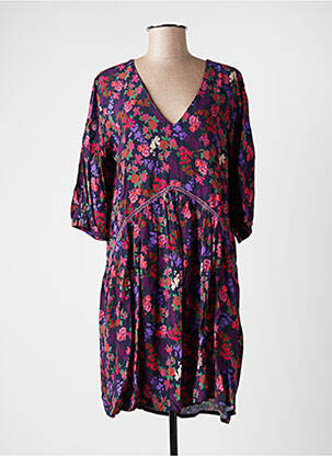 Robe mi-longue imprimé fleurs manches 3/4 violet PURPLE'S femme