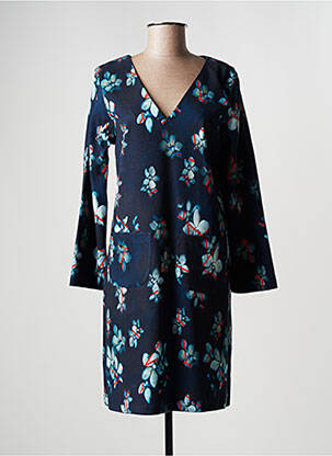 Robe mi-longue imprimé fleurs manches longues bleu MADE IN SENS femme