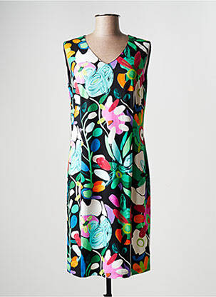 Robe mi-longue imprimé fleurs sans manche noir GEVANA femme