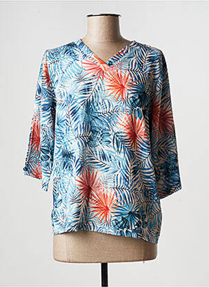 Top tissage crêpe manches longues bleu I.ODENA femme