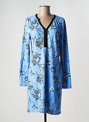 Robe mi-longue imprimé fleurs manches longues bleu LA FIANCEE DU MEKONG femme