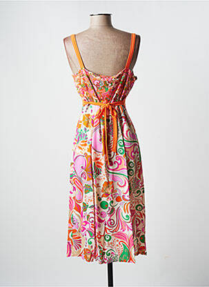 Robe mi-longue imprimé fleurs fines bretelles orange PAUL BRIAL femme