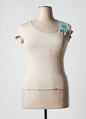 Top tissage jersey manches courtes beige O.K.S femme