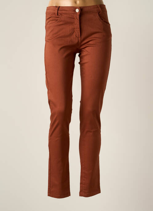 Pantalon slim tissage popeline taille normale marron THALASSA femme