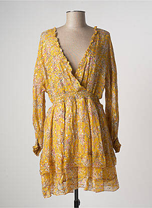 Robe mi-longue imprimé fleurs manches longues jaune THE KOOPLES femme