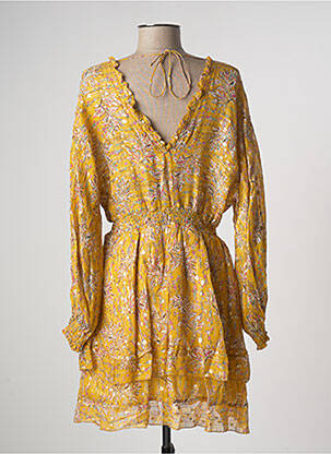 Robe mi-longue imprimé fleurs manches longues jaune THE KOOPLES femme