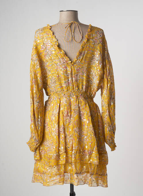 Robe mi-longue imprimé fleurs manches longues jaune THE KOOPLES femme