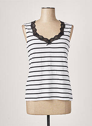Top tissage jersey sans manche blanc PAUSE CAFE femme
