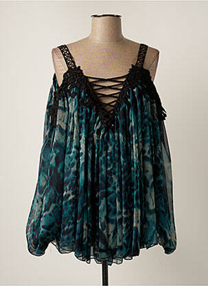Blouse légère et transparente manches 3/4 bleu FAUST femme
