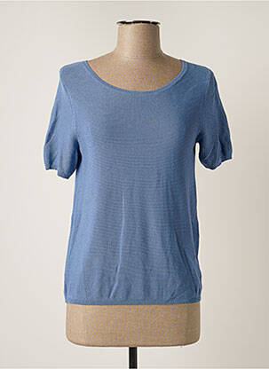 Pull finition bords-côtes manches courtes bleu TRIPODE femme