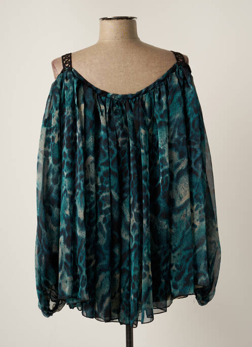 Blouse légère et transparente manches 3/4 bleu FAUST femme