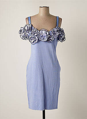 Robe pull coupe cintrée fines bretelles bleu LEO GUY femme