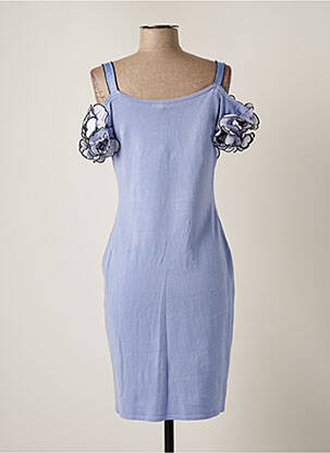 Robe pull coupe cintrée fines bretelles bleu LEO GUY femme