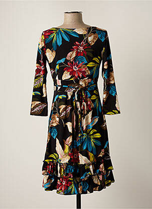 Robe mi-longue imprimé fleurs manches longues noir FIFILLES femme