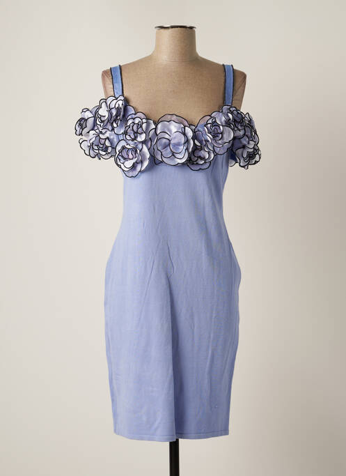 Robe pull coupe cintrée fines bretelles bleu LEO GUY femme