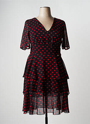 Robe mi-longue tissage crêpe manches courtes noir KITANA femme