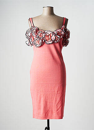 Robe mi-longue manches courtes manches courtes rose LEO GUY femme