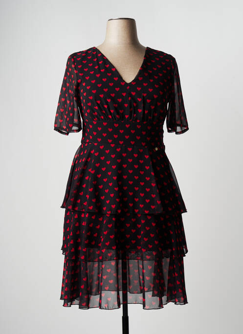 Robe mi-longue coupe fluide manches courtes noir KITANA femme