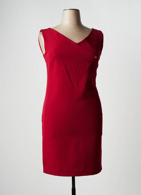 Robe mi-longue tissage crêpe sans manche rouge KITANA femme