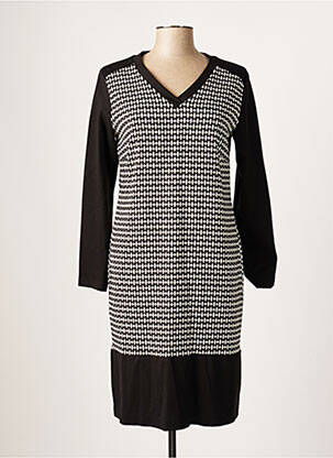 Robe mi-longue imprimé fantaisie manches longues noir ANNE KELLY femme