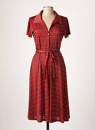 Robe mi-longue imprimé fantaisie manches courtes marron LONKEL femme