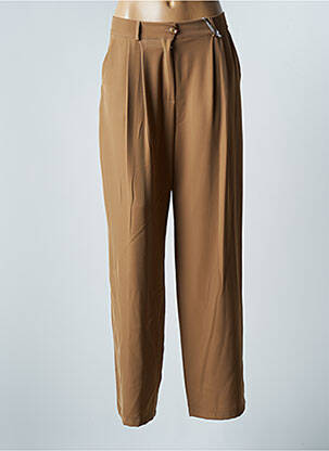 Pantalon large fermeture zippée sous rabat boutonné taille haute beige RINASCIMENTO femme