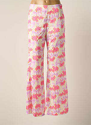 Pantalon large fermeture zip latéral taille haute rose LAAGAM femme