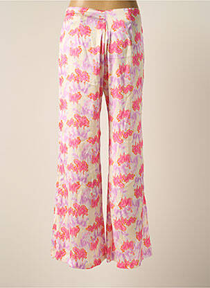 Pantalon large fermeture zip latéral taille haute rose LAAGAM femme