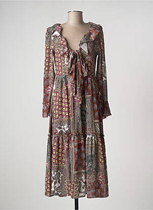 Robe mi-longue coupe fluide manches longues marron SALSA femme