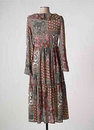 Robe mi-longue coupe fluide manches longues marron SALSA femme