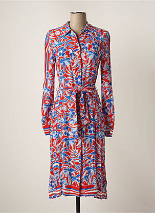 Robe mi-longue imprimé fleurs manches longues rouge TOMMY HILFIGER femme