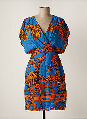 Robe mi-longue imprimé fleurs manches courtes bleu VICTORIO & LUCCHINO femme