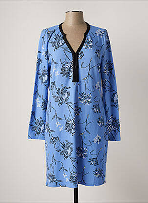 Robe mi-longue imprimé fleurs manches longues bleu LA FIANCEE DU MEKONG femme