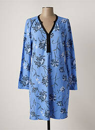 Robe mi-longue imprimé fleurs manches longues bleu LA FIANCEE DU MEKONG femme