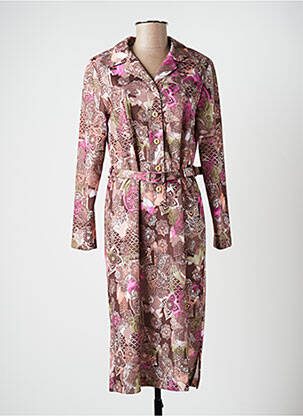 Robe mi-longue imprimé fleurs manches longues marron ANNE KELLY femme