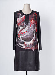 Robe mi-longue imprimé fantaisie manches longues noir FRANCE RIVOIRE femme