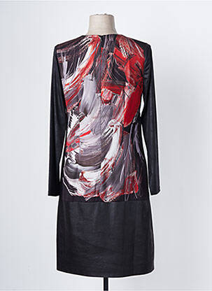Robe mi-longue imprimé fantaisie manches longues noir FRANCE RIVOIRE femme