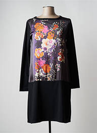 Robe mi-longue imprimé fleurs manches longues noir MSN femme