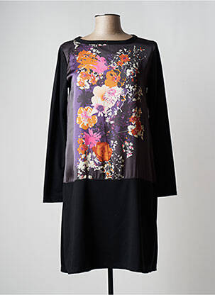 Robe mi-longue imprimé fleurs manches longues noir MSN femme