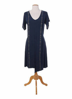 Robe mi-longue manches courtes manches courtes bleu MALOKA femme
