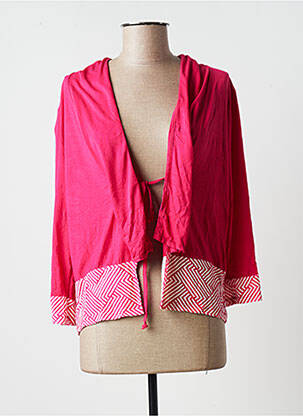 Gilet manches longues col v rose MALOKA femme