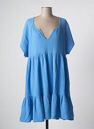 Robe mi-longue tissage crêpe manches courtes bleu BLUTSGESCHWISTER femme