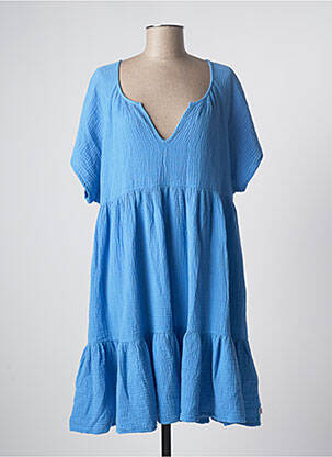 Robe mi-longue tissage crêpe manches courtes bleu BLUTSGESCHWISTER femme