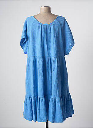 Robe mi-longue tissage crêpe manches courtes bleu BLUTSGESCHWISTER femme