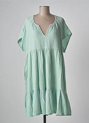 Robe mi-longue tissage crêpe manches courtes vert BLUTSGESCHWISTER femme