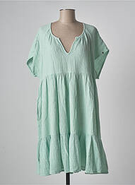 Robe mi-longue tissage crêpe manches courtes vert BLUTSGESCHWISTER femme