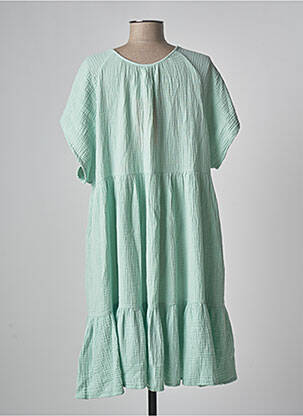 Robe mi-longue tissage crêpe manches courtes vert BLUTSGESCHWISTER femme