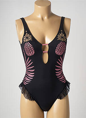 Maillot de bain 1 pièce imprimé fantaisie haut soutien-gorge avec mousse de rembourrage amovible noir PIN UP femme