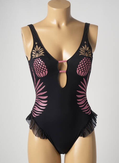 Maillot de bain 1 pièce imprimé fantaisie haut soutien-gorge avec mousse de rembourrage amovible noir PIN UP femme
